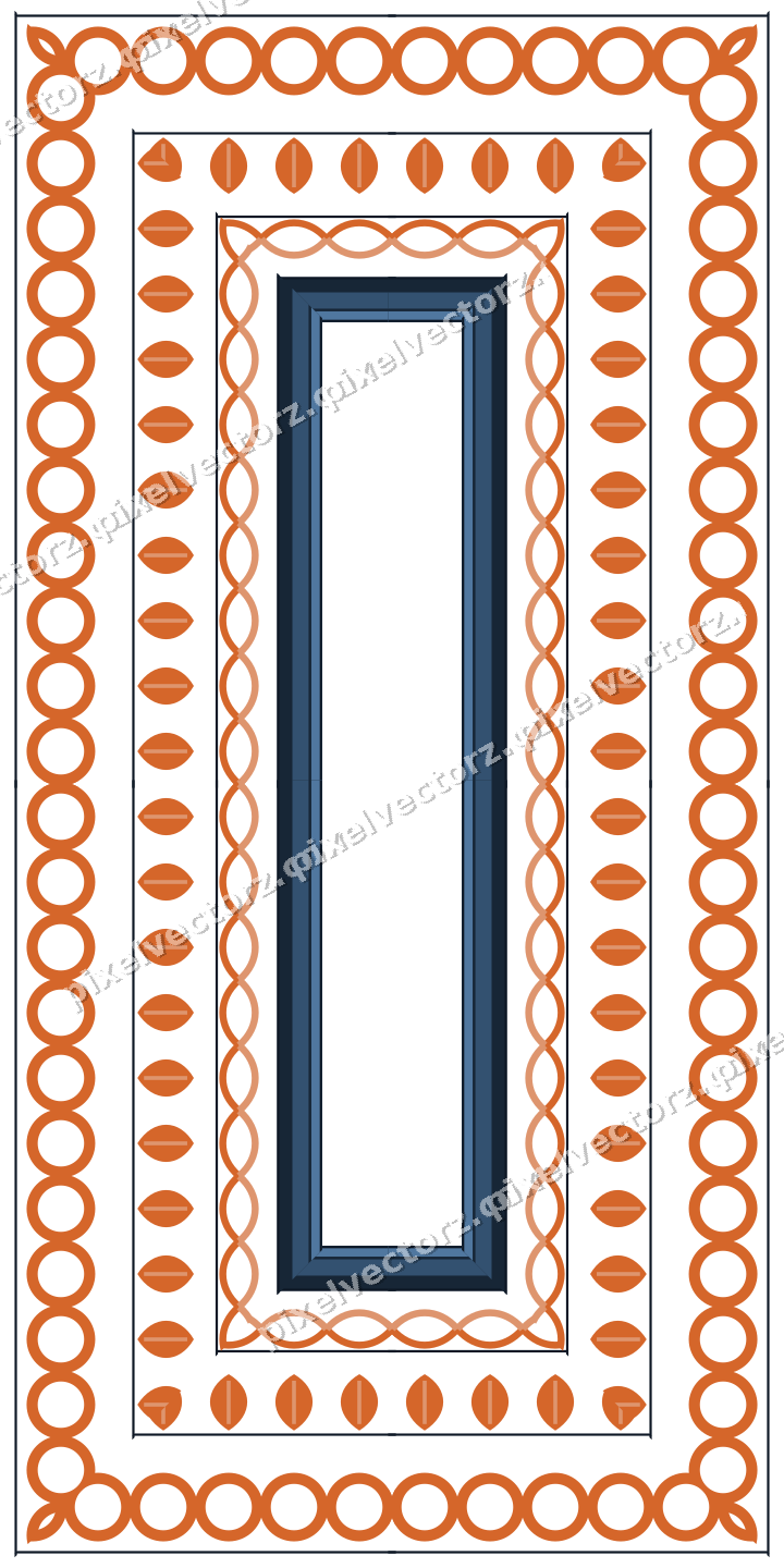 Decorative picture frame border in dark blue and orange with guilloche