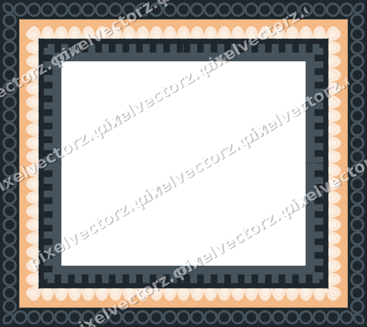 Decorative picture frame border in blue and orange with ring chain