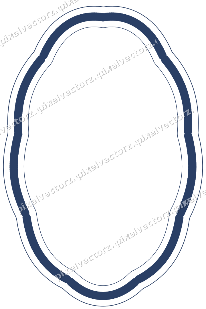 Decorative line art frame in dark blue and white with oval