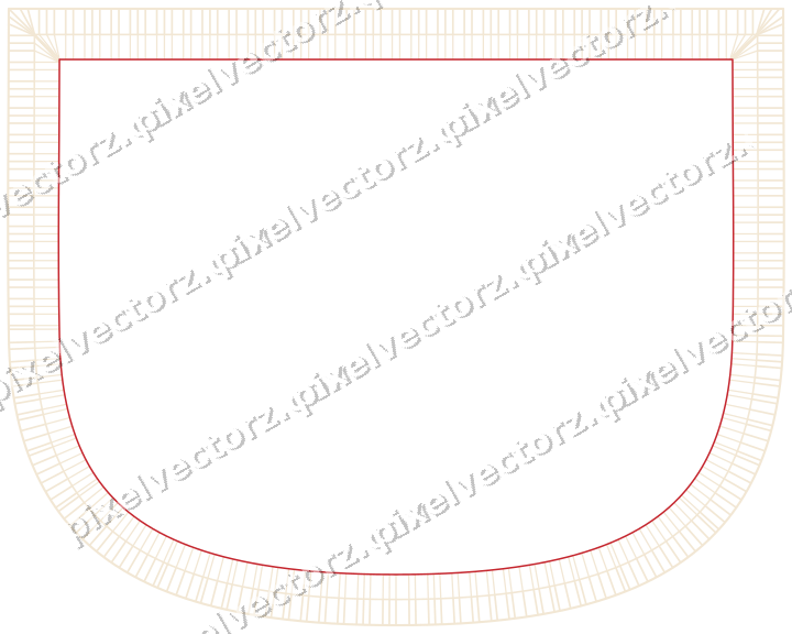 Decorative line art frame in dark green and red with shield