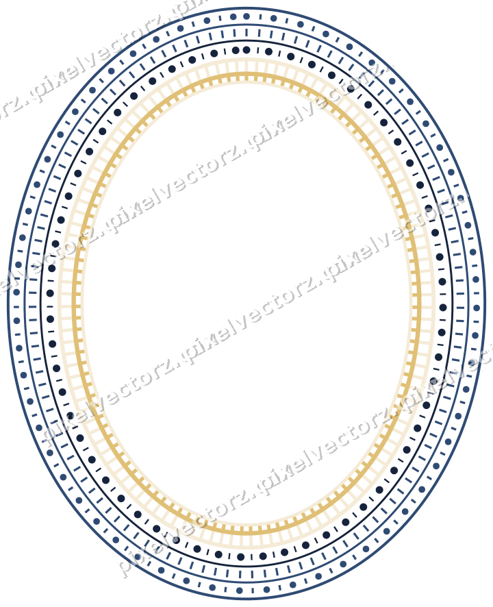 Decorative line art frame in dark blue and amber with oval
