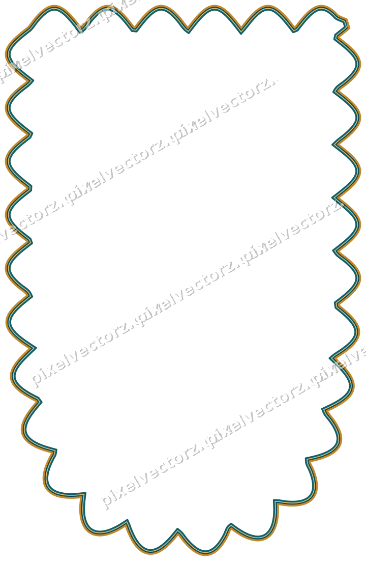 Decorative line art frame in amber and dark teal with shield
