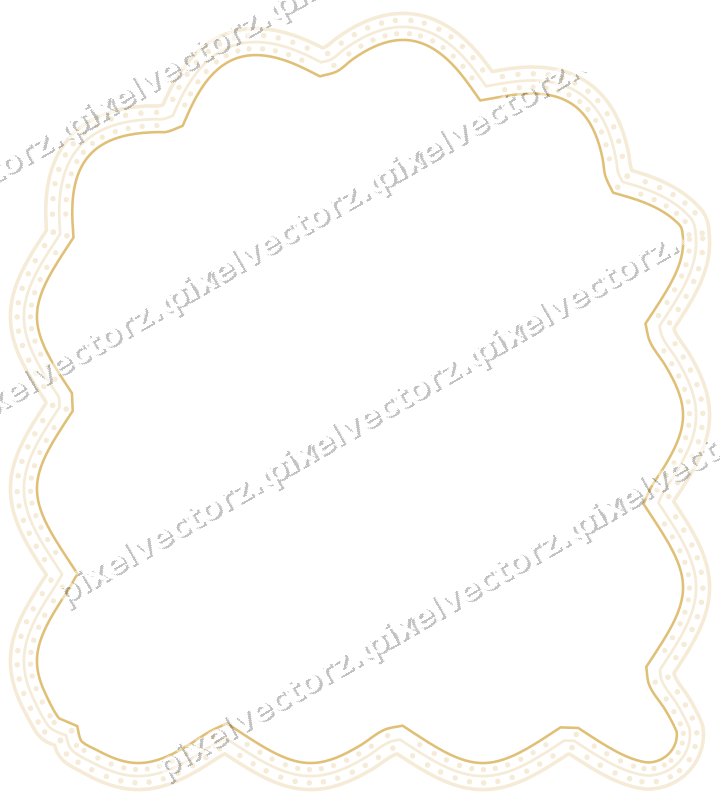 Decorative line art frame in dark blue and amber with label plaque