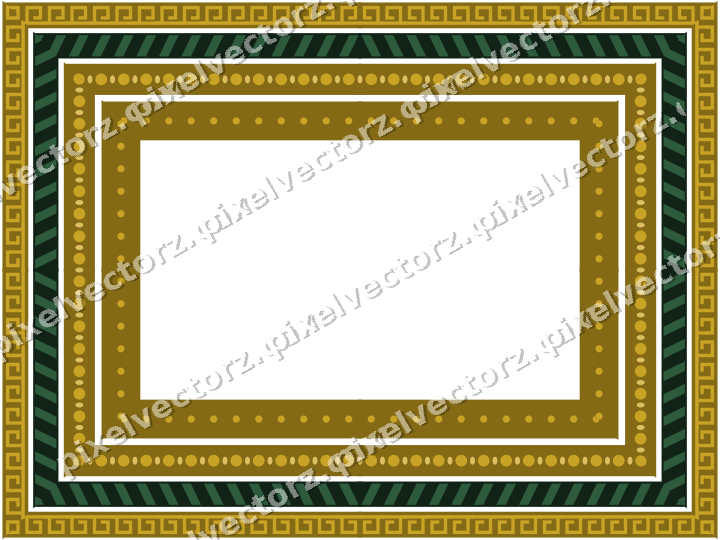Decorative picture frame border in dark green and amber with greek key