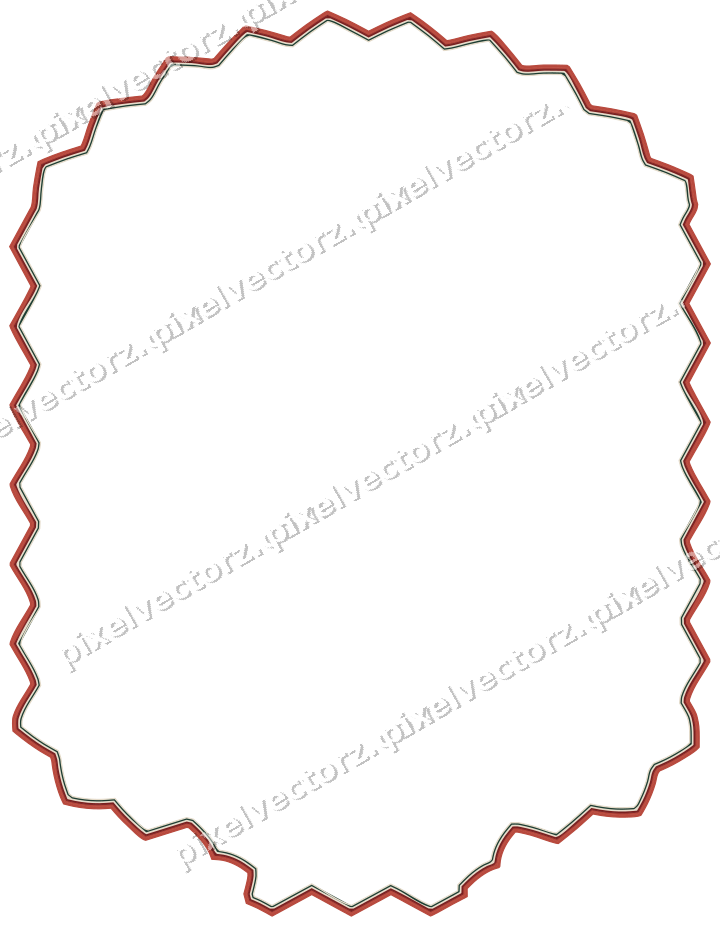 Decorative line art frame in dark red and dark green with label plaque