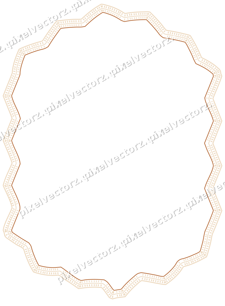 Decorative line art frame in dark green and orange with label plaque