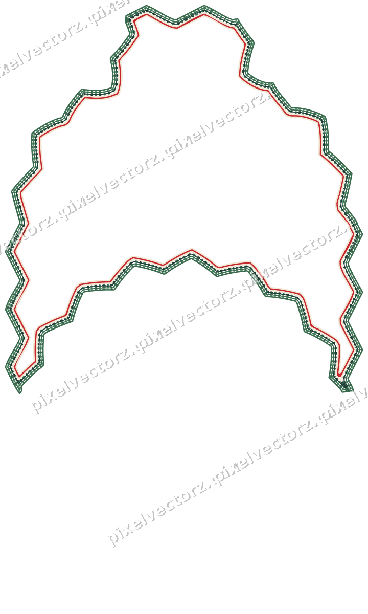 Decorative line art frame in dark green and red with label plaque