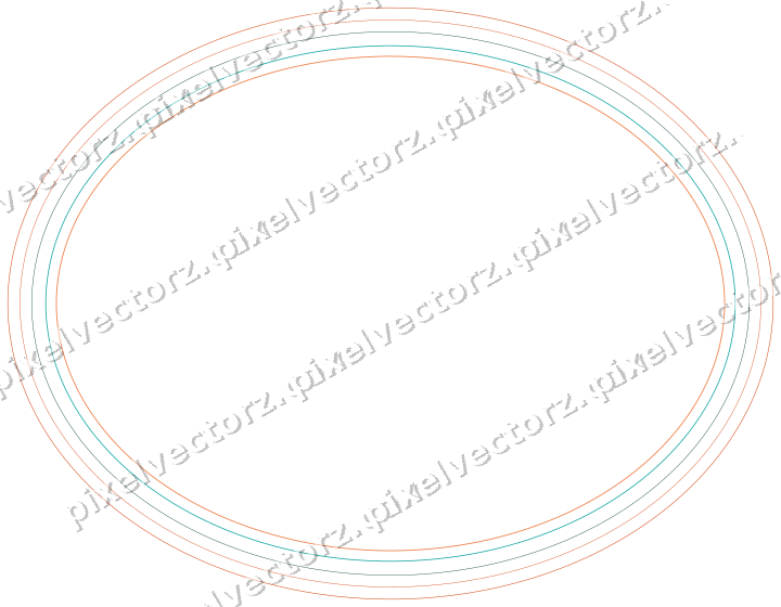 Decorative line art frame in orange and teal with oval