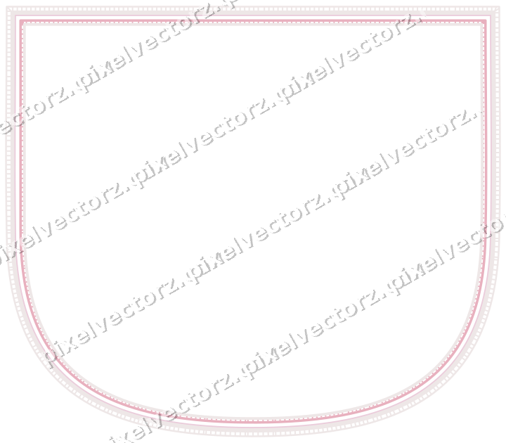 Decorative line art frame in pale pink and pale red with shield