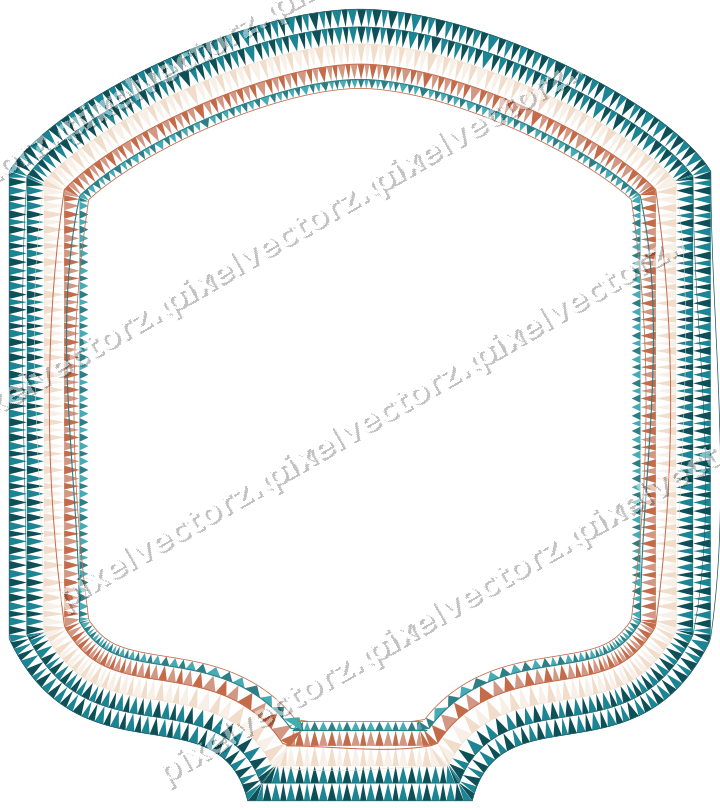 Decorative line art frame in dark teal and orange with label plaque
