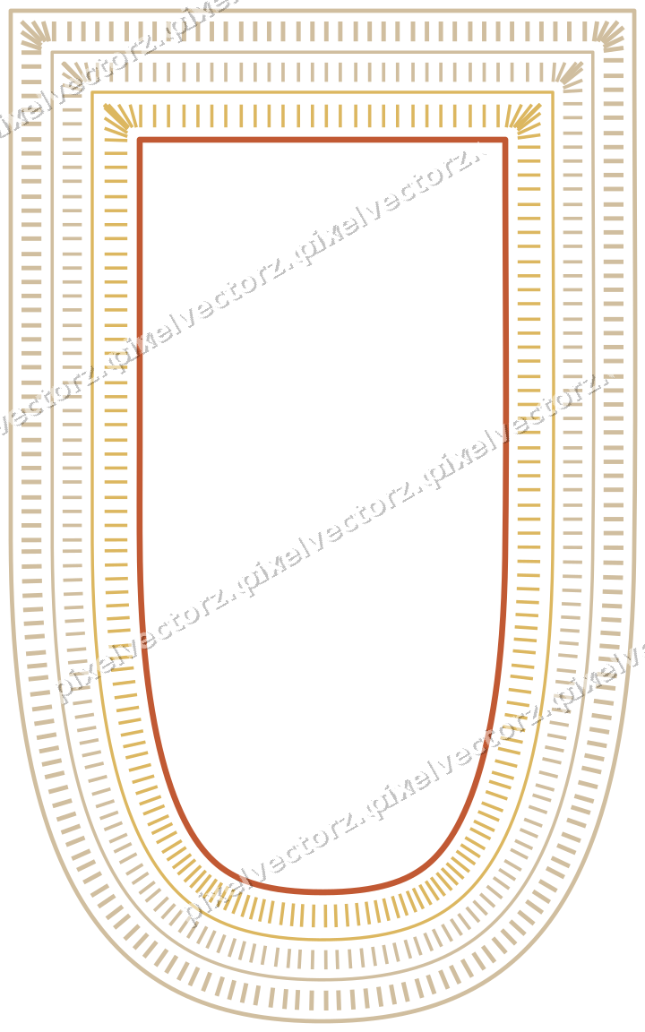 Decorative line art frame in orange and amber with shield