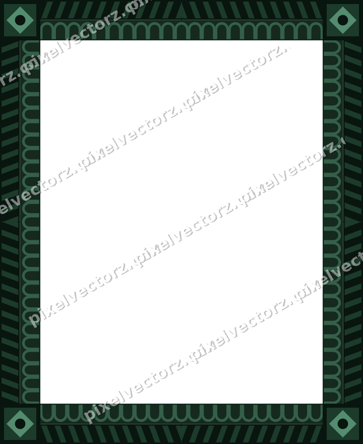 Decorative picture frame border in dark green with arcade frieze