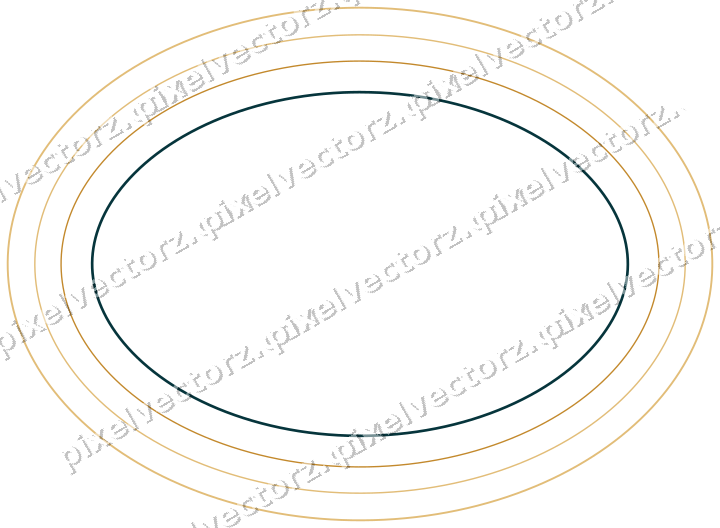 Decorative line art frame in amber and dark teal with oval