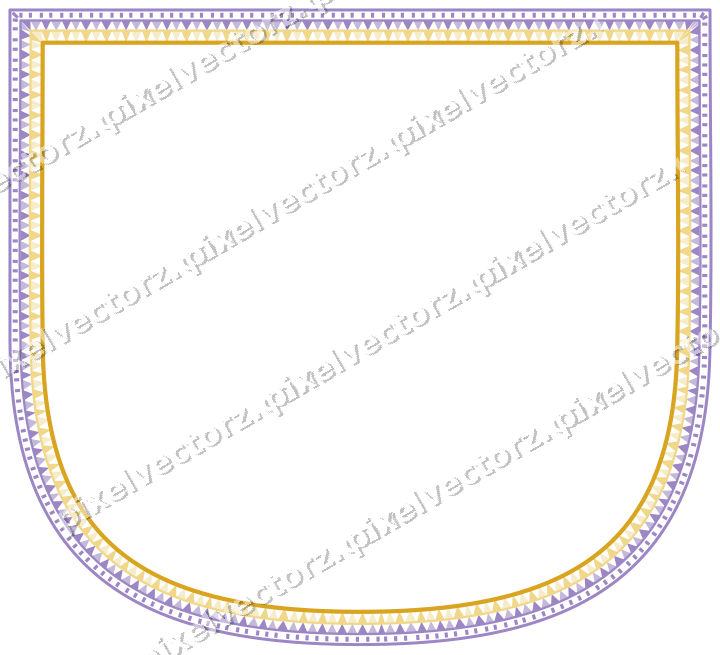 Decorative line art frame in amber and purple with shield