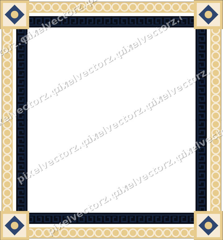 Decorative picture frame border in dark blue and amber with greek key