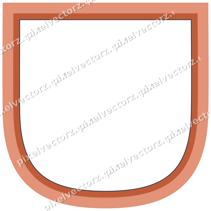 Decorative line art frame in orange and cyan with shield
