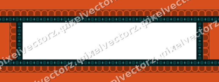 Decorative picture frame border in orange and teal with arcade frieze