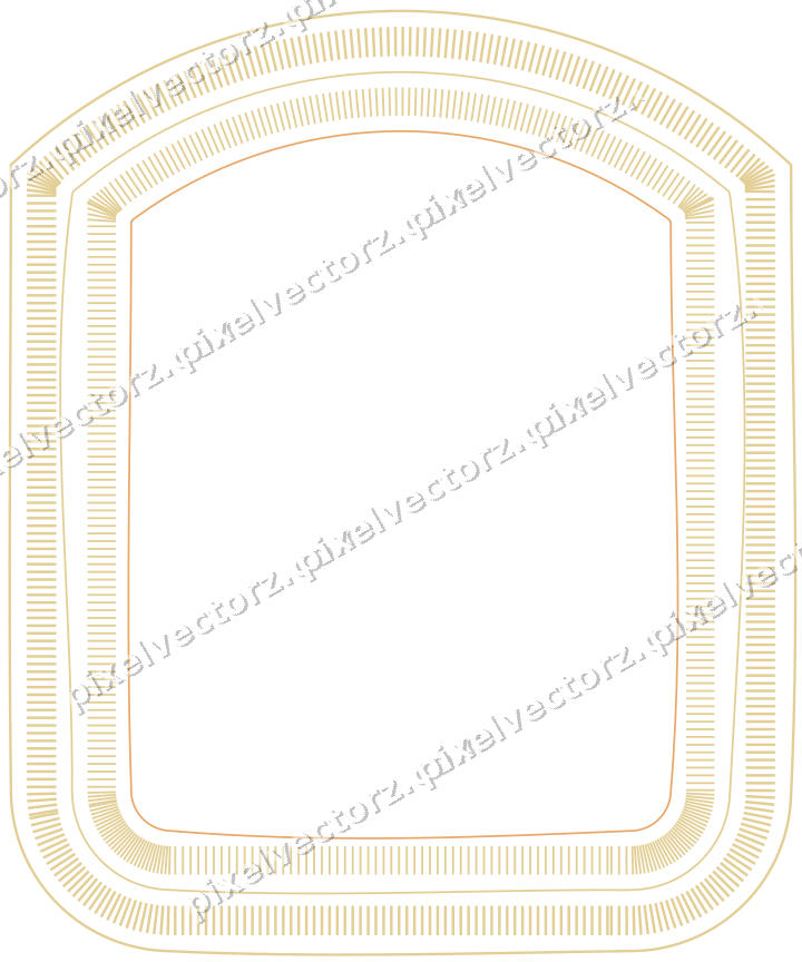 Decorative line art frame in red and orange with label plaque