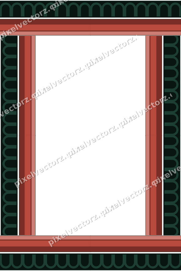 Decorative picture frame border in dark red with arcade frieze