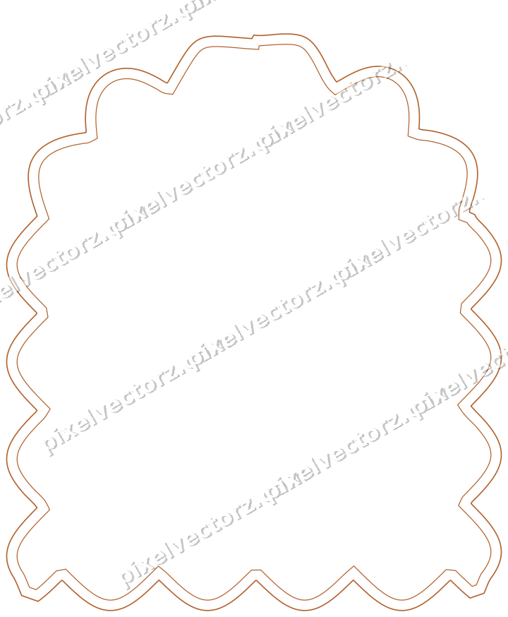 Decorative line art frame in dark green and orange with label plaque
