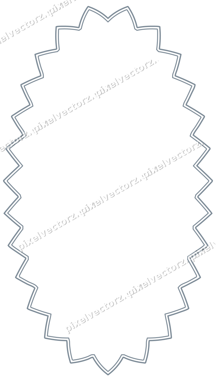 Decorative line art frame in blue and orange with oval and zigzag edge