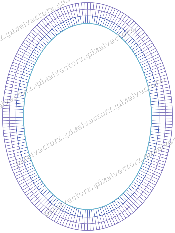 Decorative line art frame in blue and cyan with oval and hatching