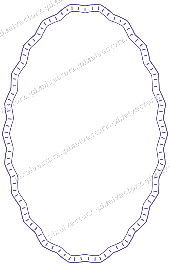 Decorative line art frame in orange and blue with oval and zigzag edge