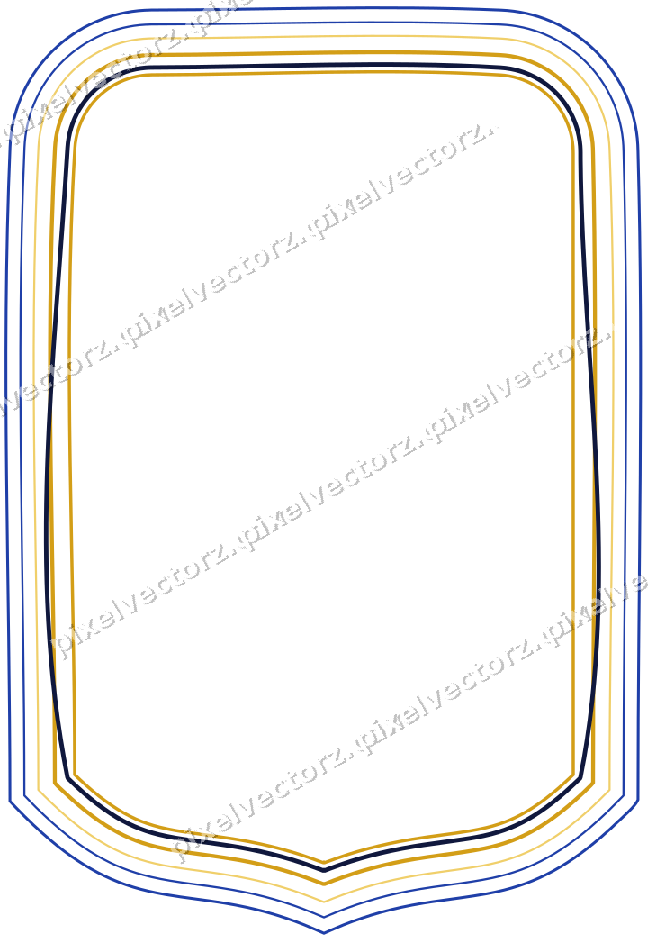 Decorative line art frame in amber and blue with label plaque