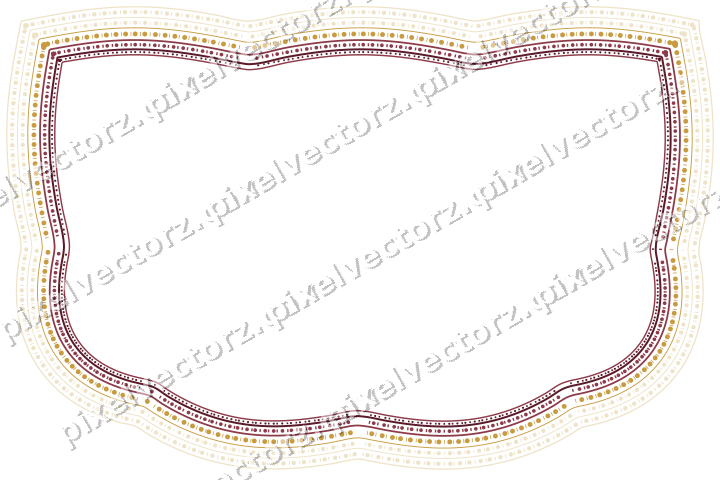 Decorative line art frame in dark pink and amber with shield