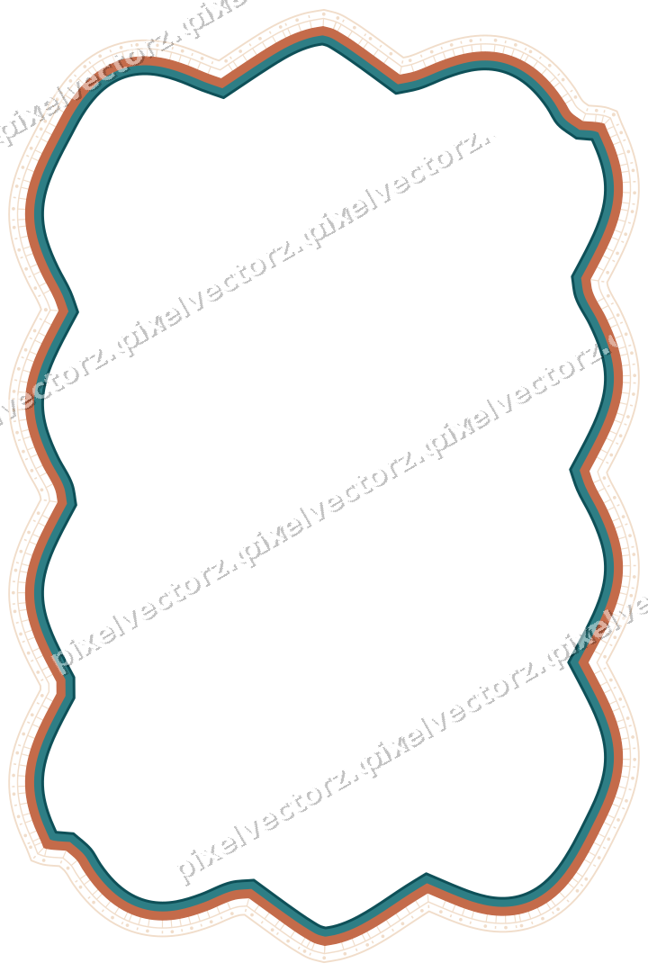 Decorative line art frame in dark teal and orange with label plaque