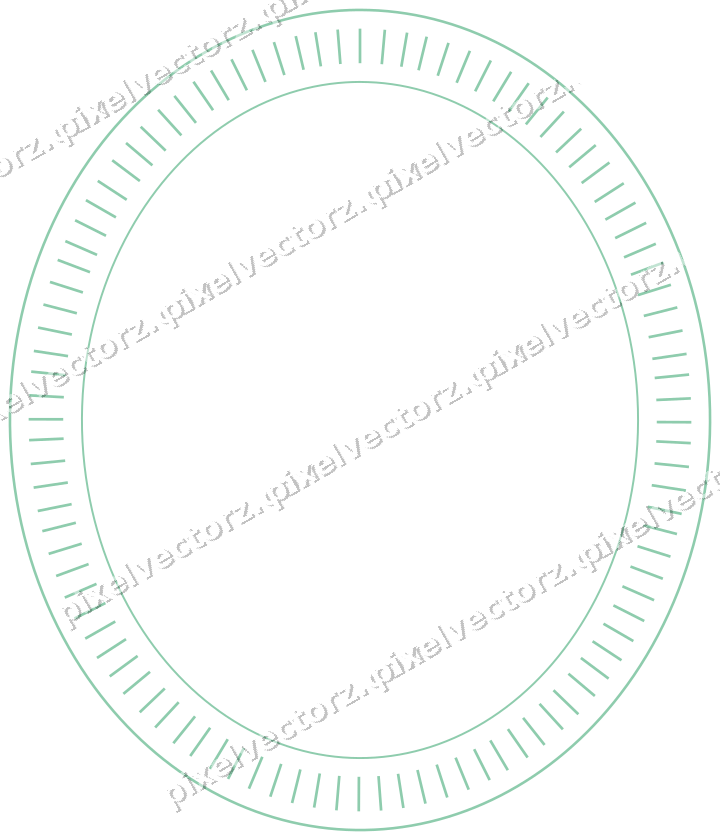 Decorative line art frame in green and teal with oval and dashed line