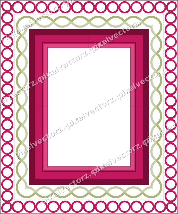 Decorative picture frame border in lime and pink with ring chain