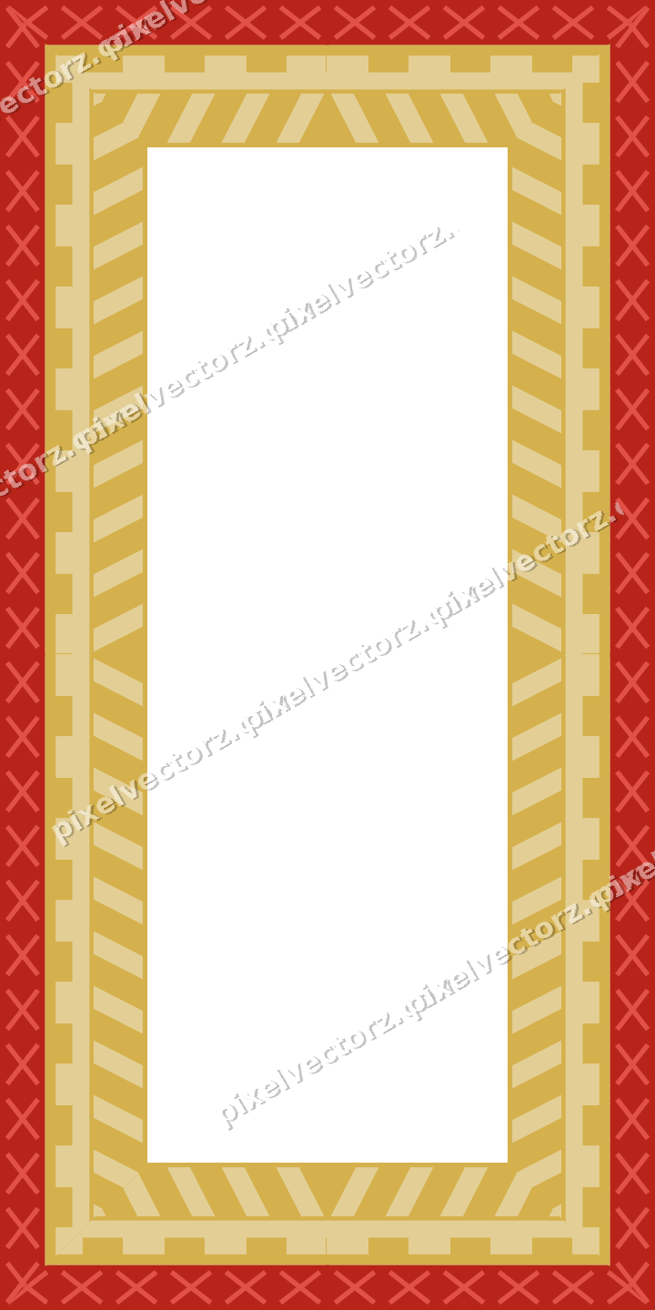 Decorative picture frame border in red and orange with cross band
