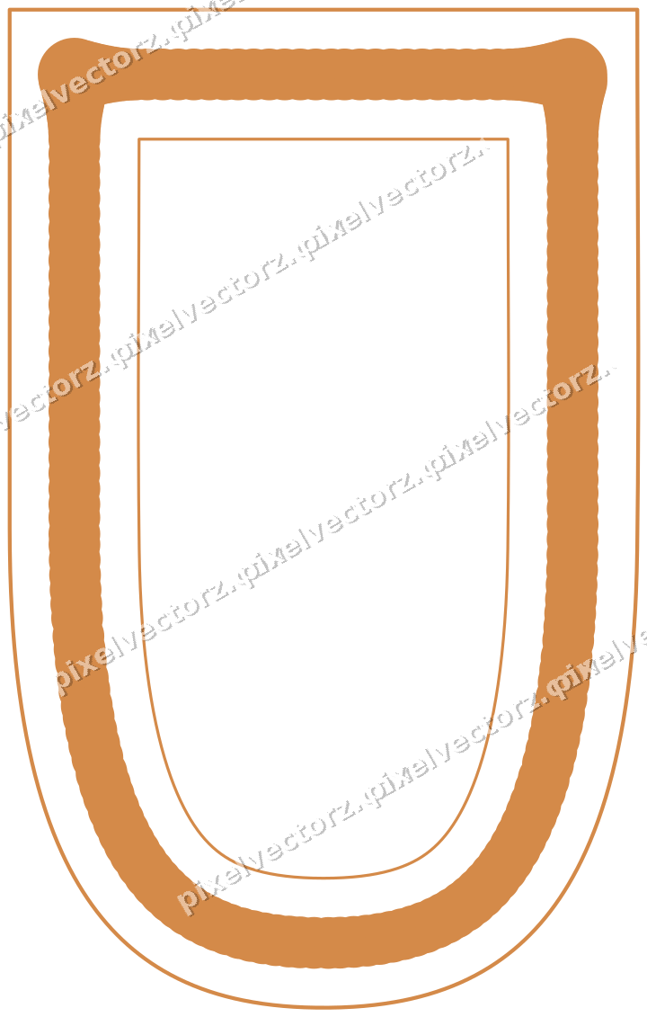 Decorative line art frame in orange and amber with shield