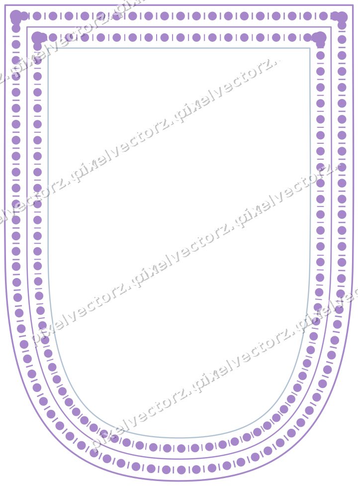 Decorative line art frame in purple and blue with shield