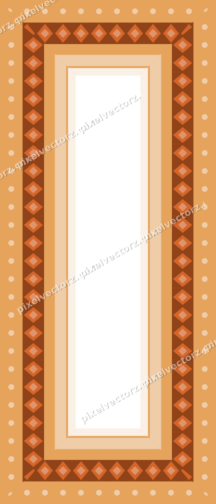 Decorative picture frame border in dark blue and orange with dot row