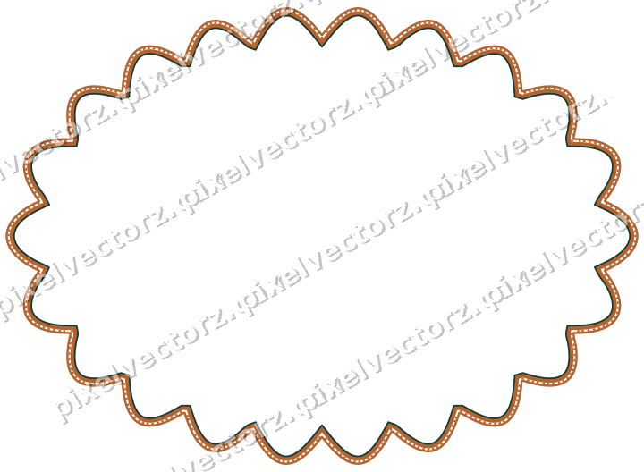 Decorative line art frame in orange and teal with oval