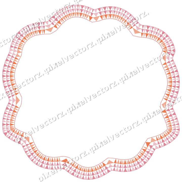 Decorative line art frame in red and orange with label plaque