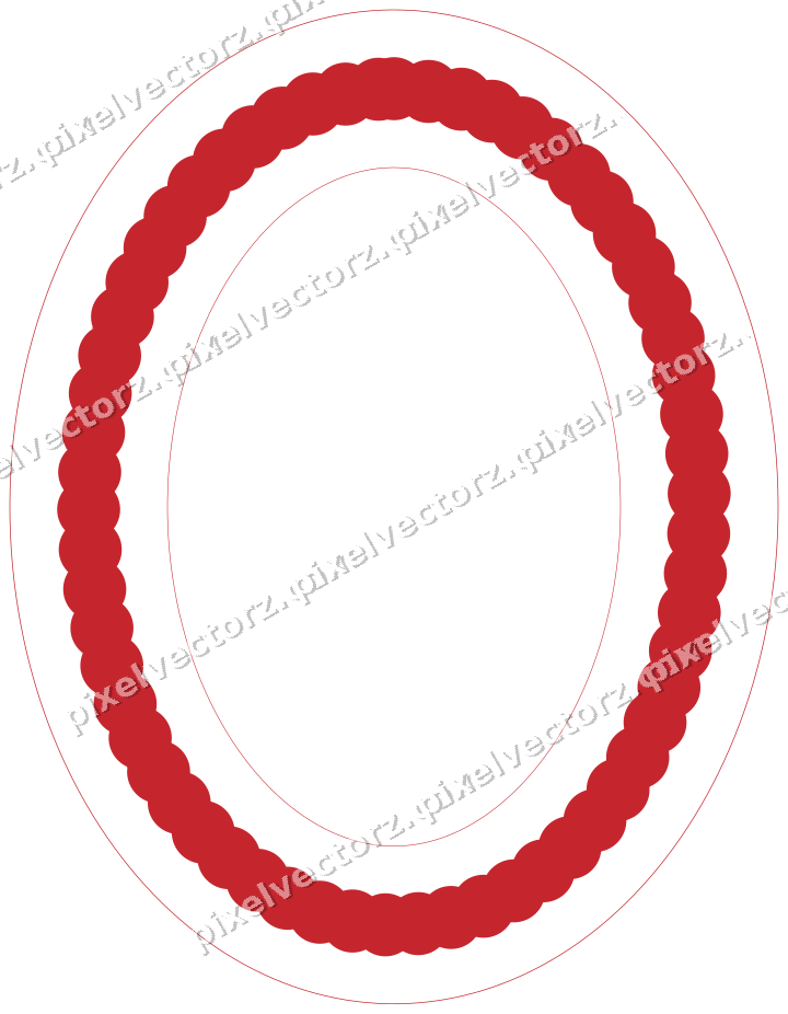 Decorative line art frame in dark green and red with oval