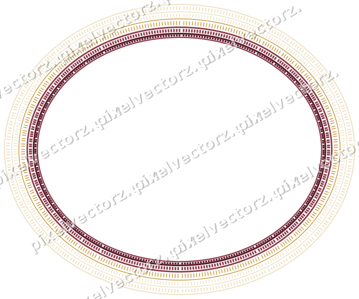 Decorative line art frame in dark pink and amber with oval
