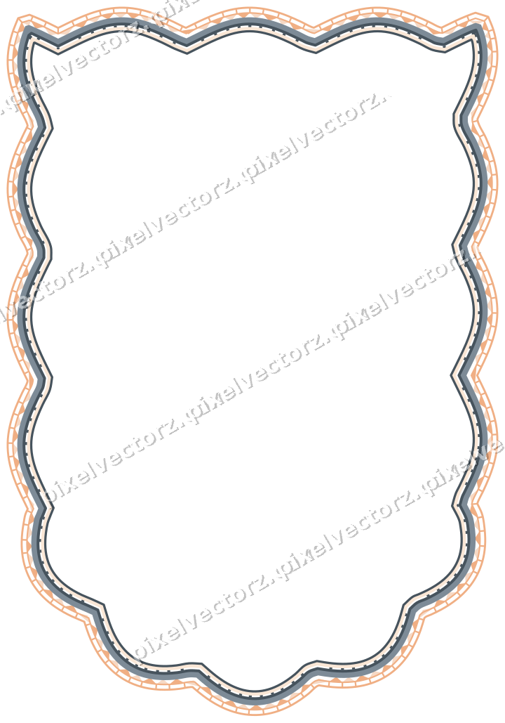 Decorative line art frame in blue and orange with label plaque
