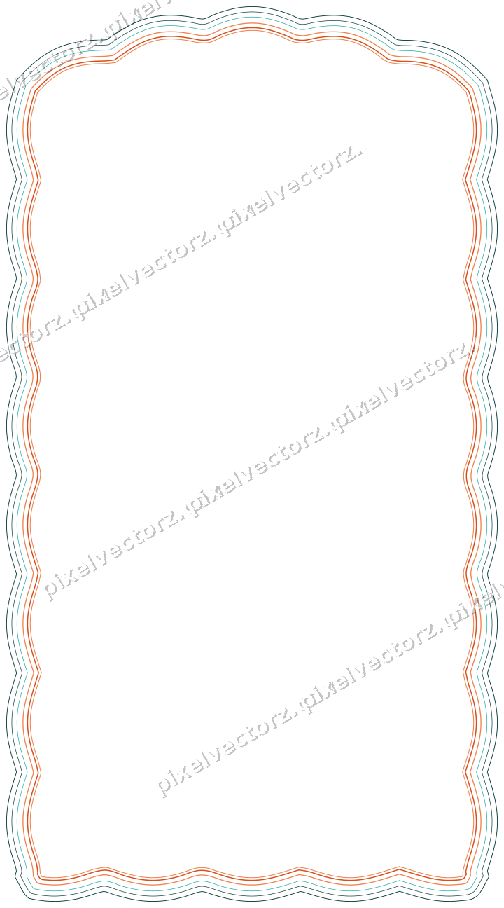 Decorative line art frame in orange and teal with label plaque