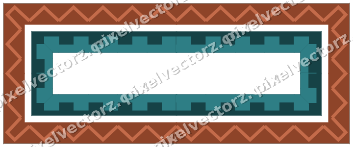 Decorative picture frame border in dark teal and orange with zigzag