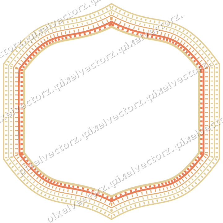 Decorative line art frame in red and orange with label plaque