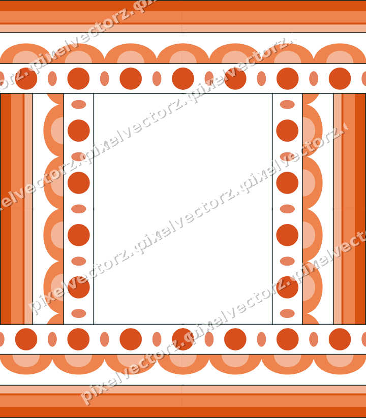 Decorative picture frame border in orange and teal with scale band