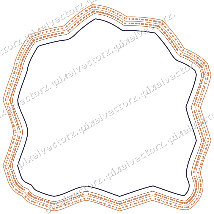 Decorative line art frame in orange and blue with label plaque