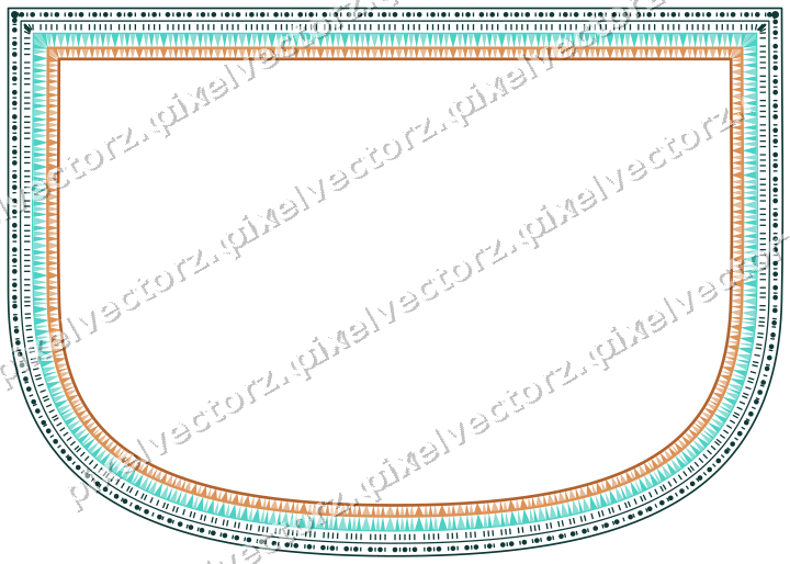 Decorative line art frame in orange and teal with shield