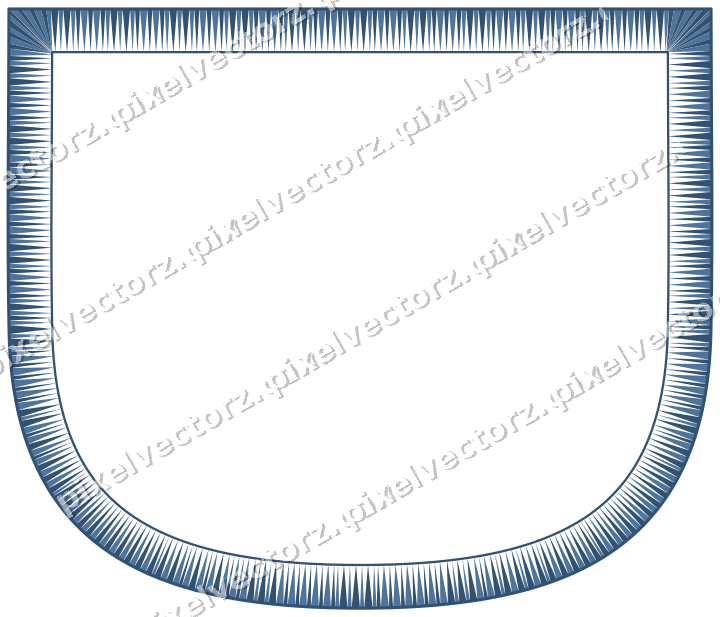 Decorative line art frame in dark blue and orange with shield