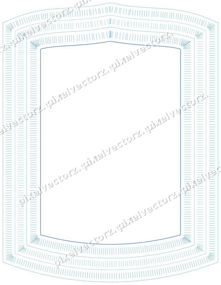 Decorative line art frame in blue and cyan with label plaque