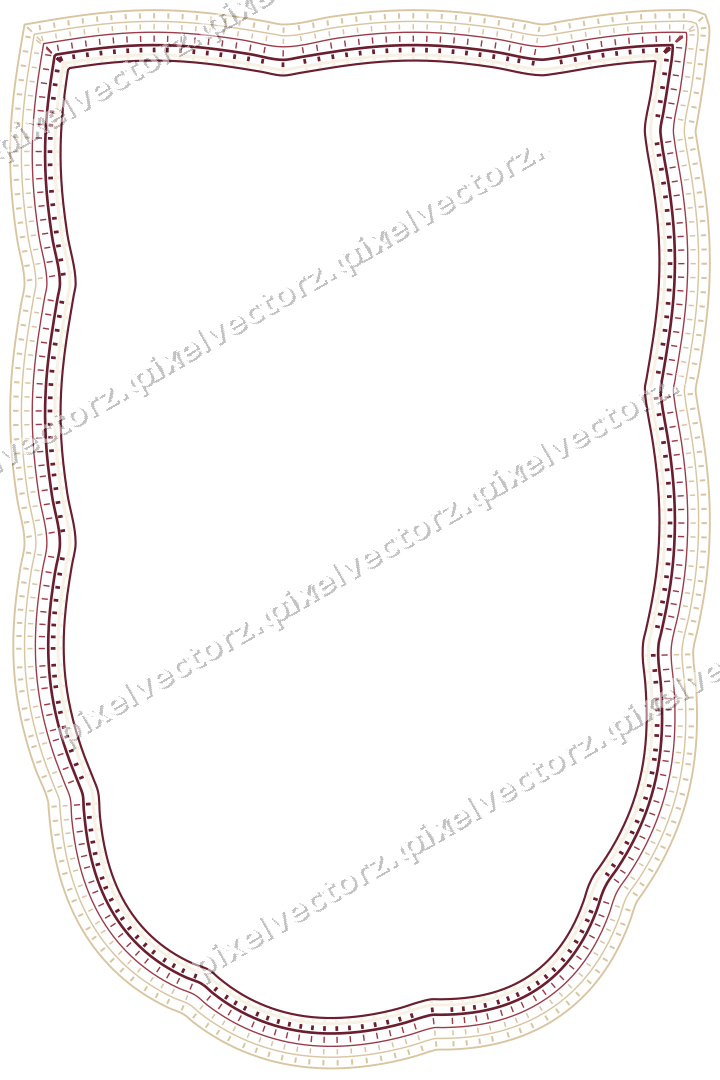 Decorative line art frame in dark pink and red with shield